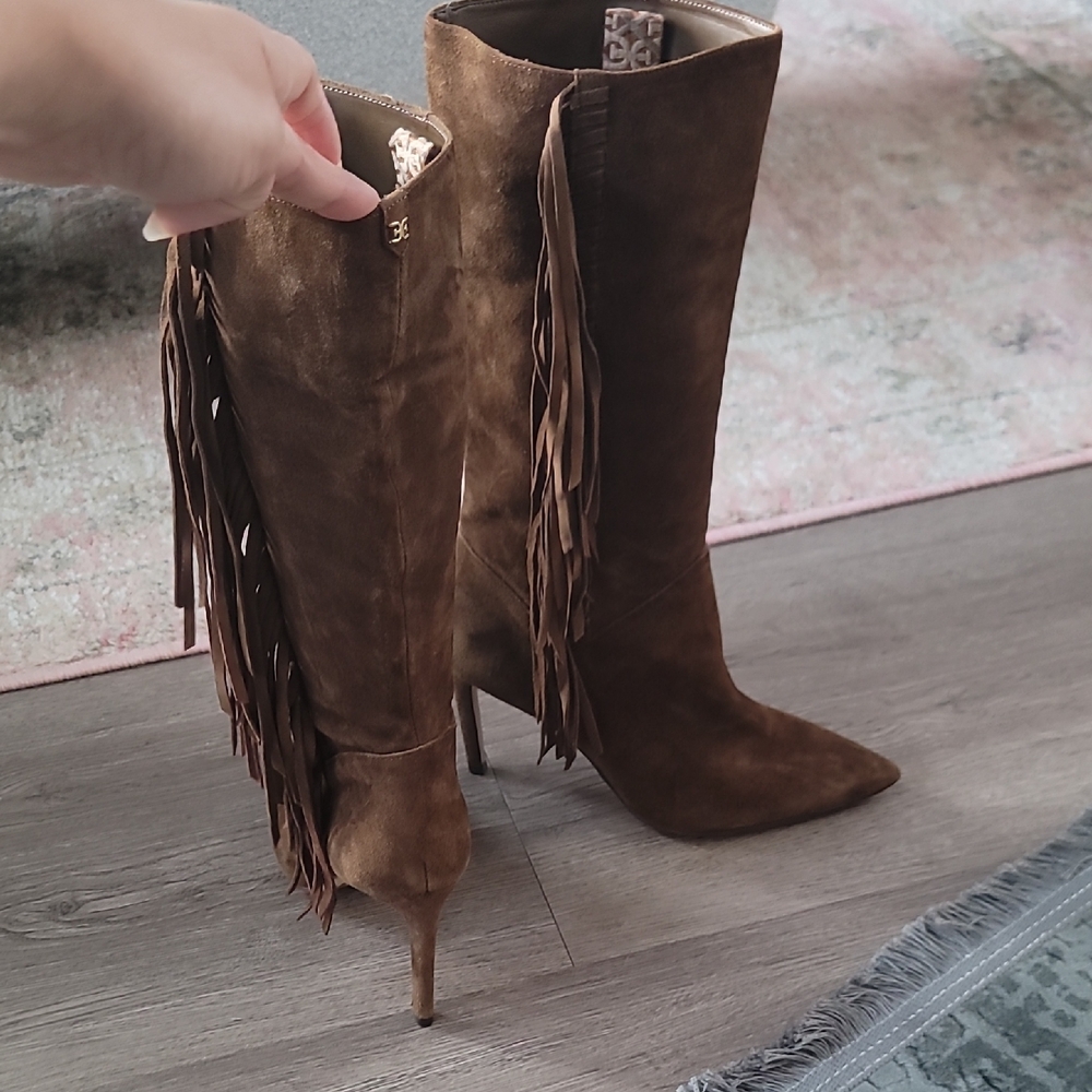 Sam Edelman Brown SUEDE Fringe Heeled Boots
